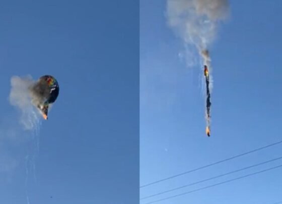 Balão caiu sobre um posto de saúde, causando um princípio de incêndio Vídeo: Balão com 22 pessoas pega fogo e despenca em SC mortos