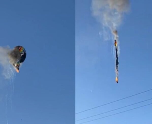 Balão caiu sobre um posto de saúde, causando um princípio de incêndio Vídeo: Balão com 22 pessoas pega fogo e despenca em SC mortos