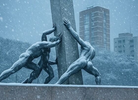 E se nevasse em Goiânia? Imagens mostram como a cidade ficaria Imagens feitas com inteligência artificial (IA) mostram pessoas na neve